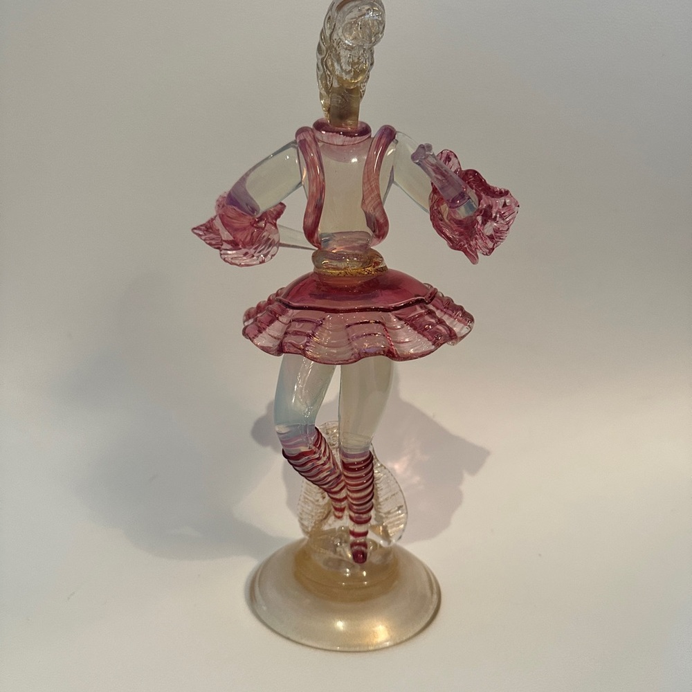 Murano Venetian Elegant Pink and Gold Glass Ballerina Figurine